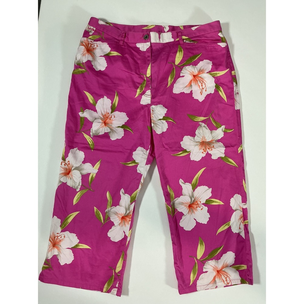 Lauren Ralph Lauren Pink Floral Hibiscus Capri Pants Size 16